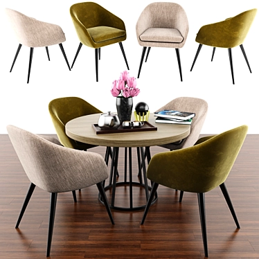 Elegant Aleria Fabric Chair Set 3D model image 1 
