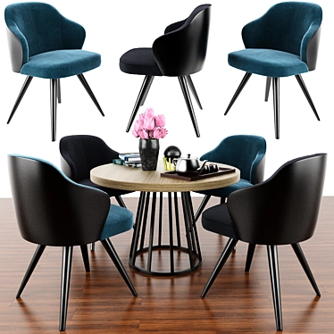 Modern Steel Swivel Dining Set & Parquet 3D model image 1 