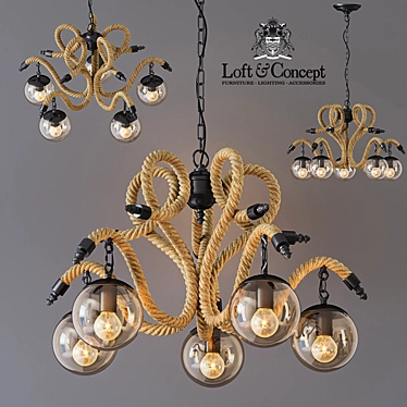 Industrial Black Rope Globe Chandelier 3D model image 1 