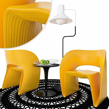 Modern Low Chair + Stylish Black Carpet Set 3D model image 1 