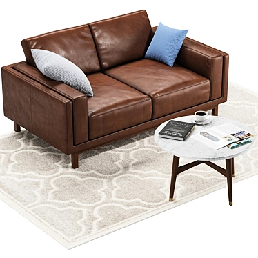 Modern Leather Sofa Set: Loveseat, Table & Rug 3D model image 1 