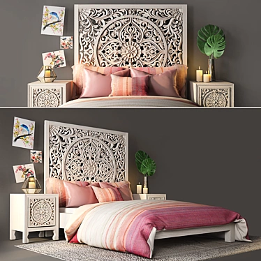 Lombok Queen Bed Set: Handcrafted Mango Wood & Nightstand by Anthropologie 3D model image 1 