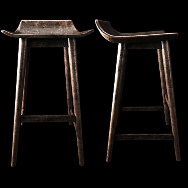 Rustic Wood Counter Stool 3D model image 1 