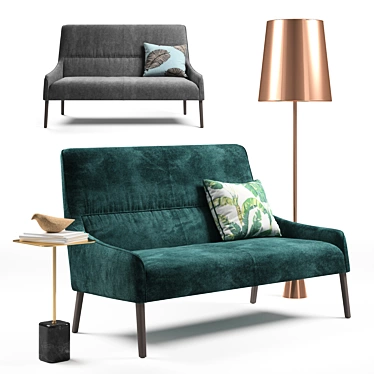 Ligne Roset Modern Trio: Long Island Sofa, Cupidon Table, Pascal Mourgue Floor Lamp 3D model image 1 