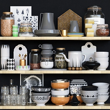 Kitchen Utensil Shelf: Crockery, Service, Jar, Spices 3D model image 1 