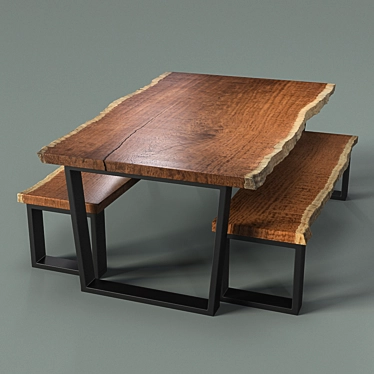 Elegant Bubinga Table & Bench 3D model image 1 