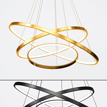 Glimmering Golden Circles - Modern Black and Gold Chandeliers 3D model image 1 