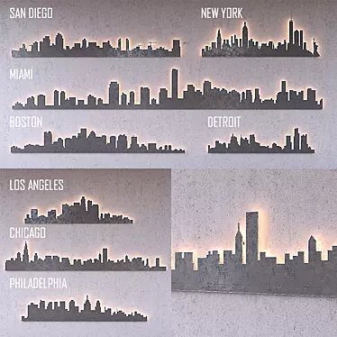 Urban Charm: American City Silhouettes 3D model image 1 