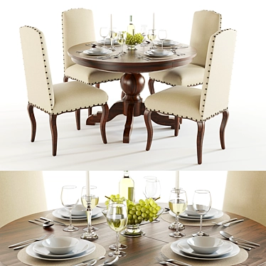 Elegant Pottery Barn Table Set 3D model image 1 