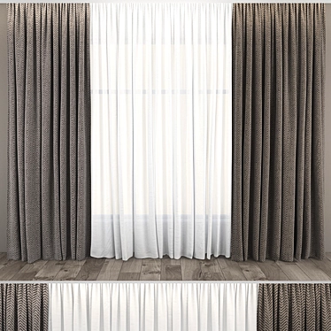 Elegant Curtains and Tulle: 370cm x 300cm Size, 3 Material Types 3D model image 1 