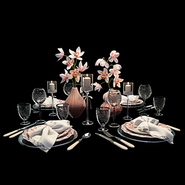 Elegant Orchid Table Setting 3D model image 1 