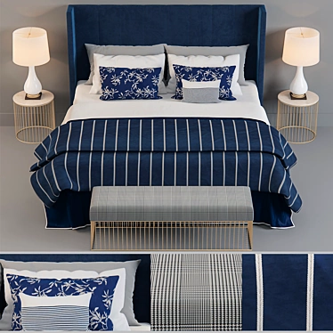 Mediterranean Blue Hotel Bed 3D model image 1 