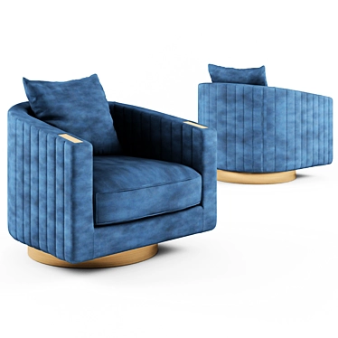 Luxurious Horn-Embellished Velvet Swivel Armchair 3D model image 1 