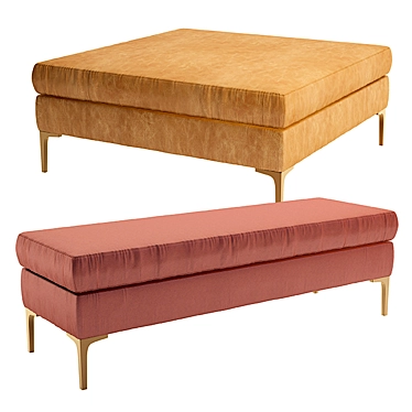 Elegant Slub Velvet Edlyn Bench 3D model image 1 