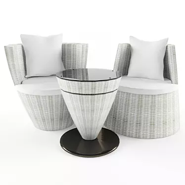 White Rattan Outdoor Furniture Set 3D model image 1 