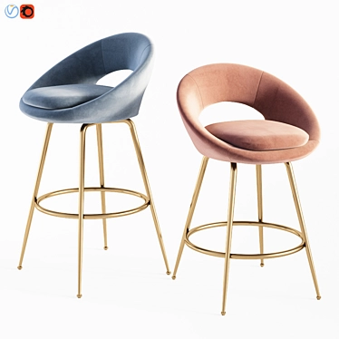 Modern Velvet Orb Bar Stools 3D model image 1 