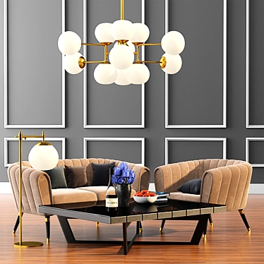 Elegant Oreas Sofa Set with Maytoni Erich Lighting 3D model image 1 