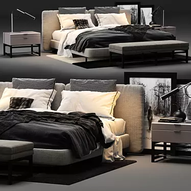 Elegant Minotti Tatlin Bed Set 3D model image 1 