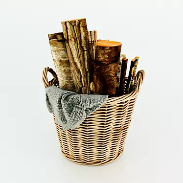 Natural Willow Firewood Basket 3D model image 1 