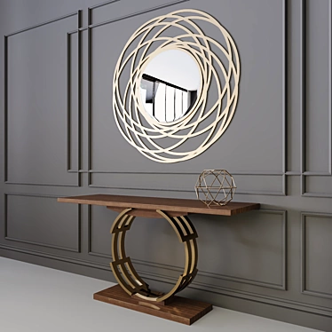 Elegant Walnut Console & Copper Mirror 3D model image 1 