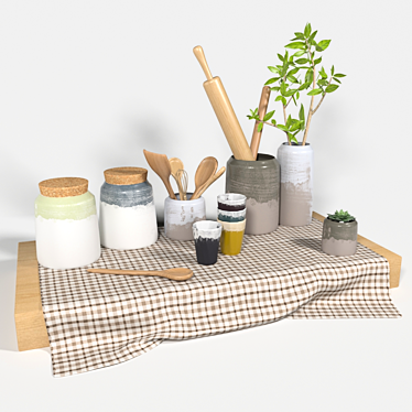 Artisan Clay Kitchen Set 3D model image 1 