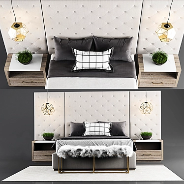 Thyne Tufted Queen Bed with Wall Panels 3D model image 1 