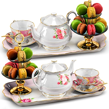 Elegant Pink Tea Set 3D model image 1 