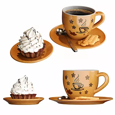 Coffee Bliss: Cup & Cake Delight 3D model image 1 