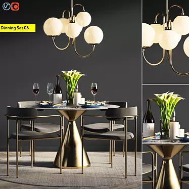 Modern Brass and Wood Dining Set 3D model image 1 