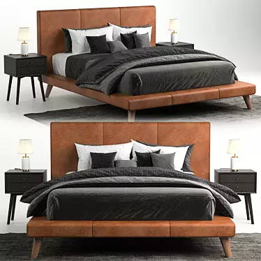 Modern Leather Bed: Sleek and Stylish 3D model image 1 