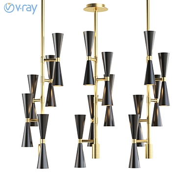 Retro Brass Pendant Chandelier 3D model image 1 