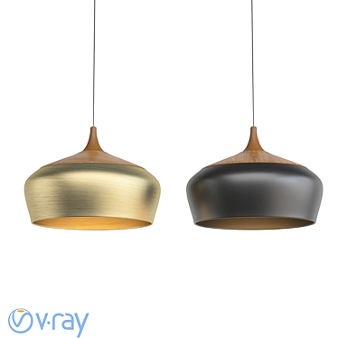 Sleek Black Wood and Aluminum Pendant Lights 3D model image 1 