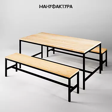 Industrial Loft Style Restaurant Table and Benches 3D model image 1 