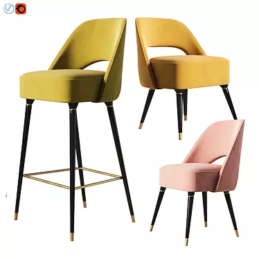 Elegant Collins Chair Set: Velvet, Wood 3D model image 1 