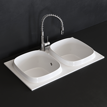 UP Double Bowl Ceramic Kitchen Sink 3D model image 1 