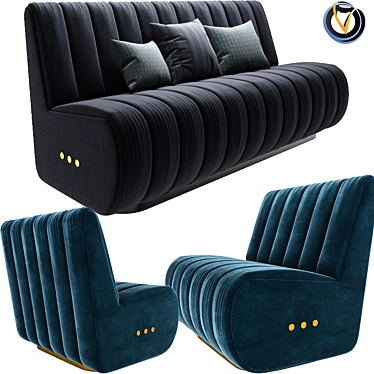 Sophia Velvet Sofa Set 3D model image 1 