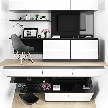 Modern TV Stand and Workspace 3D model image 1 