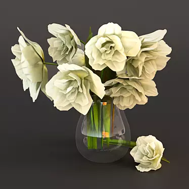 Title: Elegant White Tulip Bouquet in Glass Vase 3D model image 1 