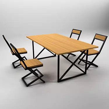 Loft Style Table and Chairs Set 3D model image 1 