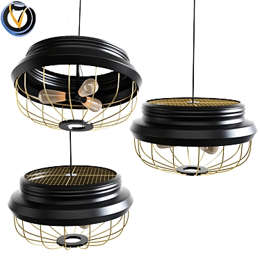 Industrial Metal Pendant Light - 3 Bulb Ceiling Fixture 3D model image 1 