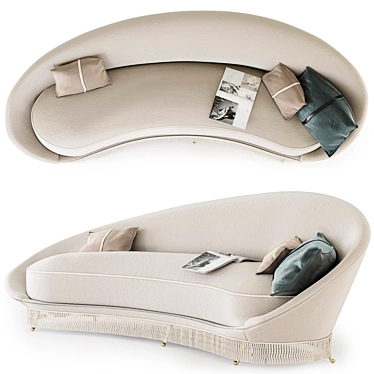 Italian Brass & Mohair Curved Sofa 3D model image 1 