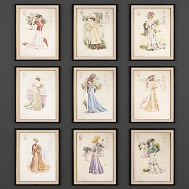 Vintage Fashion Prints Collection 3D model image 1 