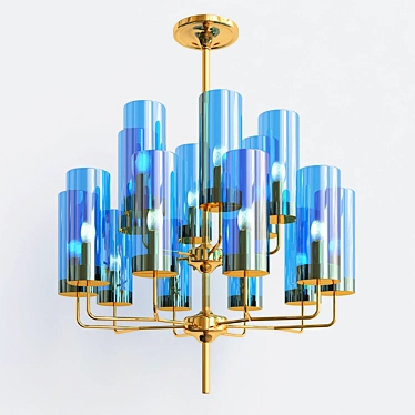 Hans-Agne Jakobsson Brass & Blue Glass Ceiling Lamp 3D model image 1 