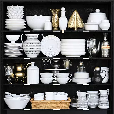 Porcelain Collection Wardrobe: Basket, Service, Cutlery, Glass, Jug, Vase 3D model image 1 