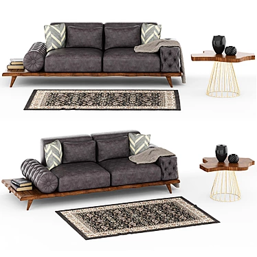 Modern Wood Sofa: Stylish Décor 3D model image 1 