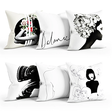 Black & White Pillow Set 3D model image 1 