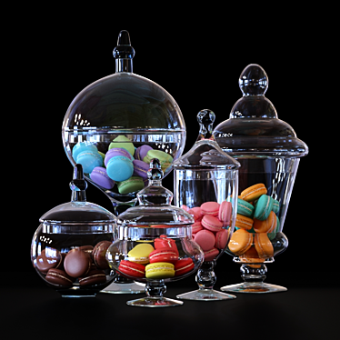 Glass Candy Buffet Jars with Macaroons 3D model image 1 