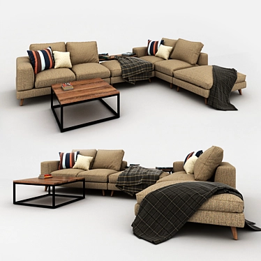 Elegant Brown Fabric Sofa 3D model image 1 