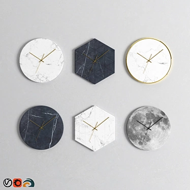 Luxury Marble Wall Clock Set 3D model image 1 