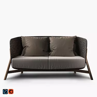 Round 2 Seater Sofa with Teak Legs 3D model image 1 